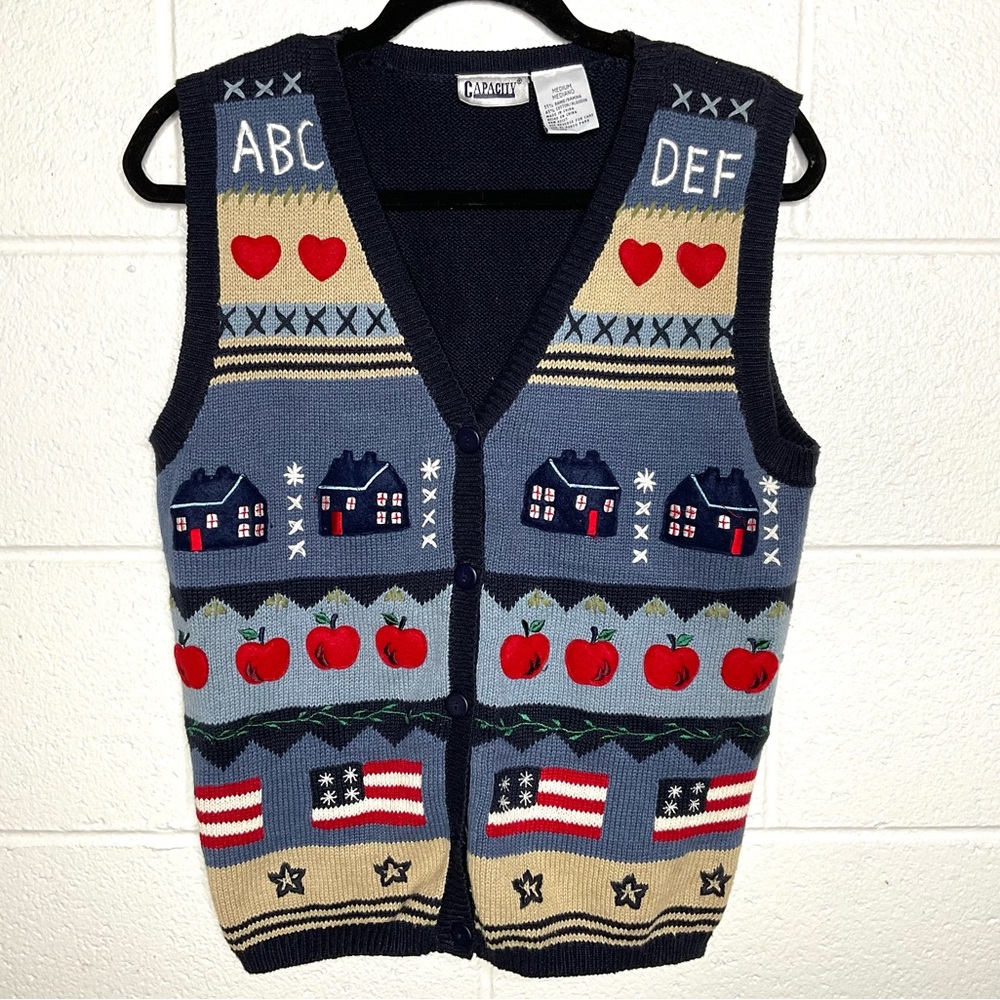 Charming Navy Blue Cardigan Vest with Pattern
